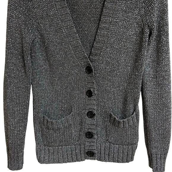 J Crew Metallic Silver Button Down Cardigan Small Holiday Christmas New Years - Picture 7 of 9